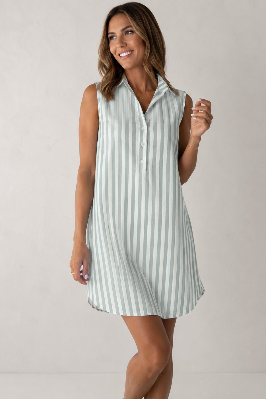 Gestreiftes Midikleid aus Baumwolle für Damen