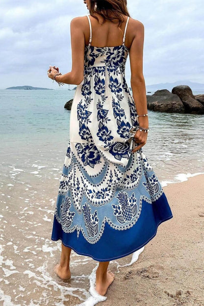 Spaghettiträger Polyester Midi Kleid Blau