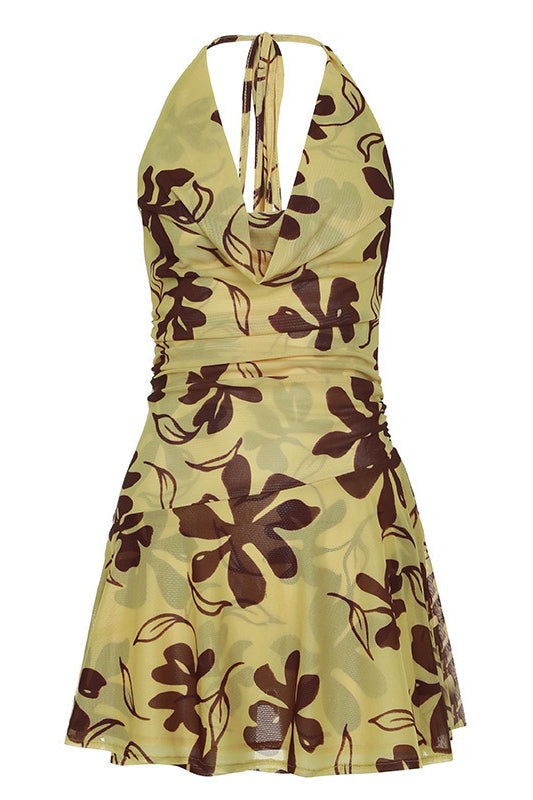 Damen Mini Kleid mit Blumenprint in Seitenansicht