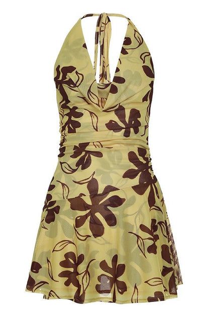 Damen Mini Kleid mit Blumenprint in Seitenansicht