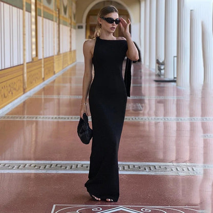One-Shoulder Evening Dress with Bow Detail for Women - Elegant Fit