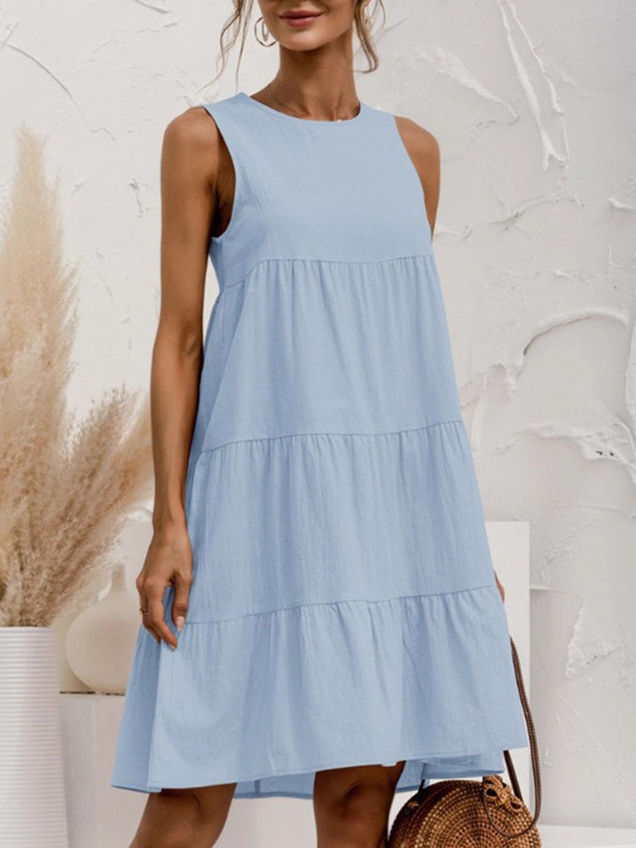 Locker fallendes Damen Minikleid in A-Linie mit elegantem Plissee