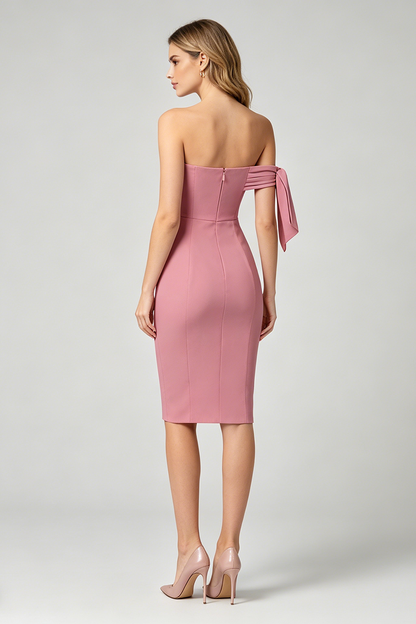 Midi-Kleid mit einer Schulter und Schleifendetail