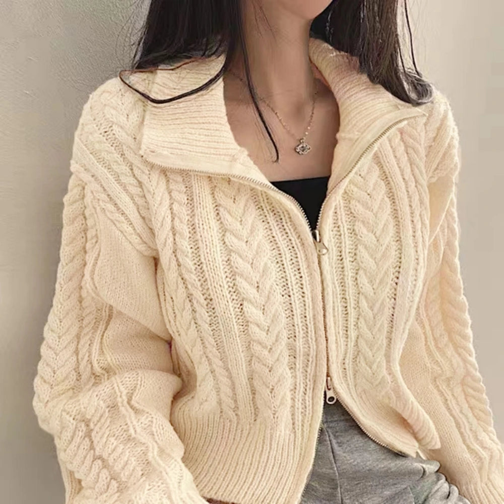 Damen Strick Zip Cardigan Langarm