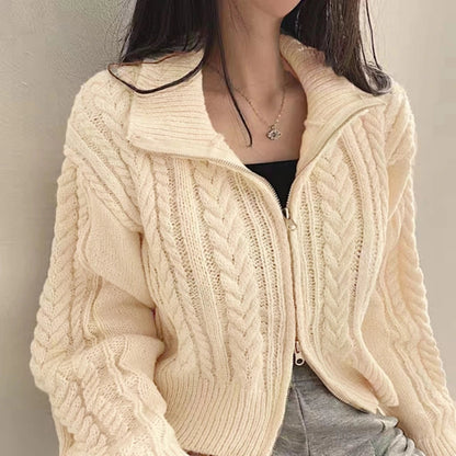 Damen Strick Zip Cardigan Langarm