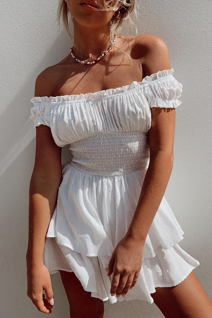 Damen Mini Kleid off shoulder mit Stickerei in Vorderansicht