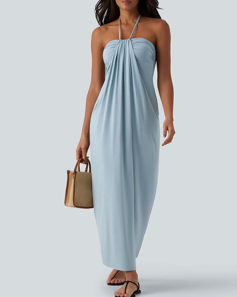 Drapiertes ärmelloses Maxikleid für Damen mit femininem Look