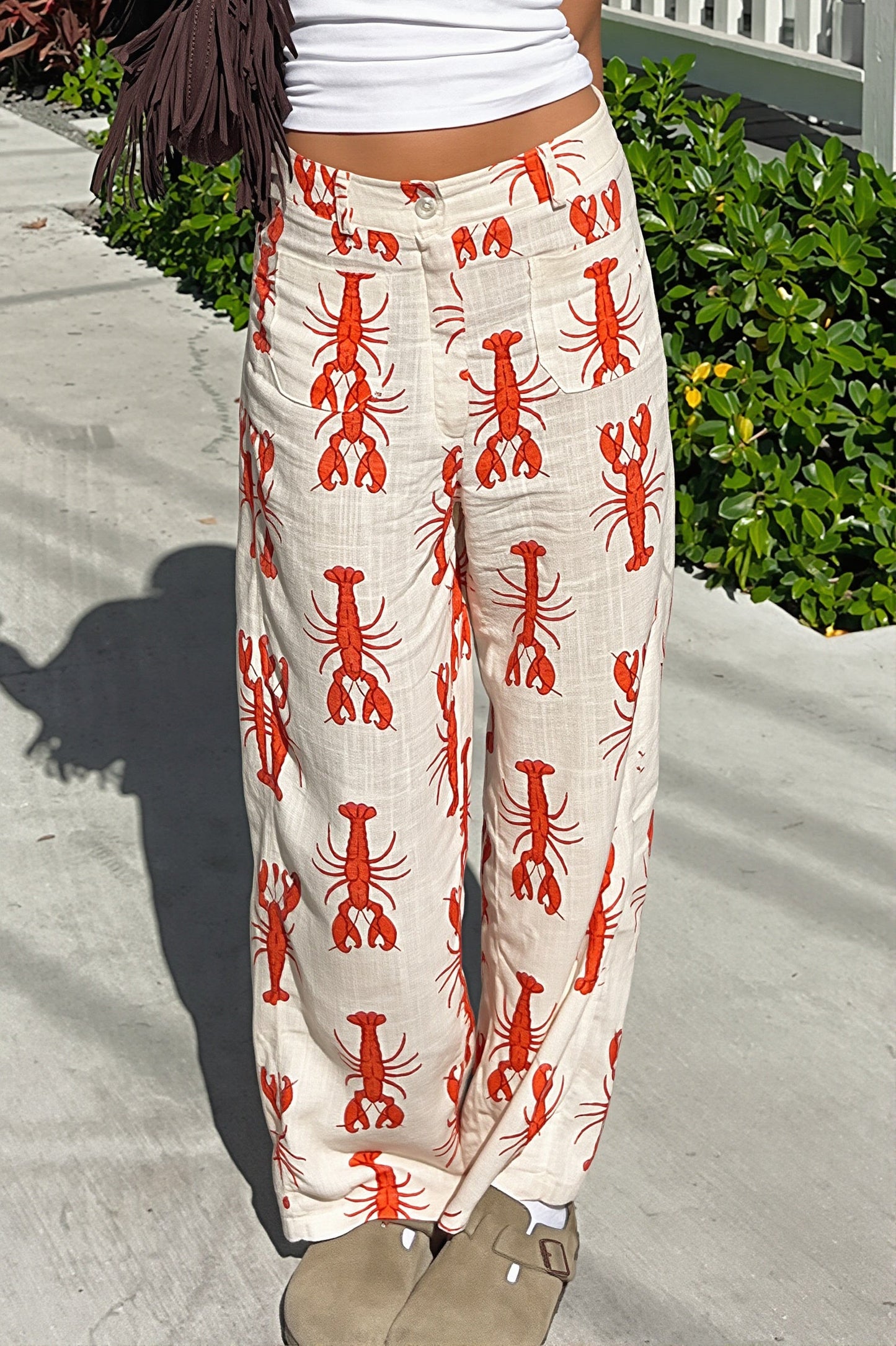 Damen Straight-Leg-Hose mit Hummerprint und hohem Bund, Rückansicht