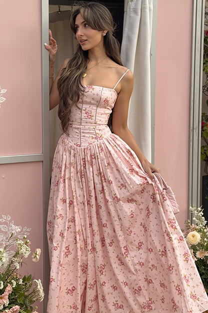 Langes Damenkleid mit Spaghettiträgern und floralem Allover-Print
