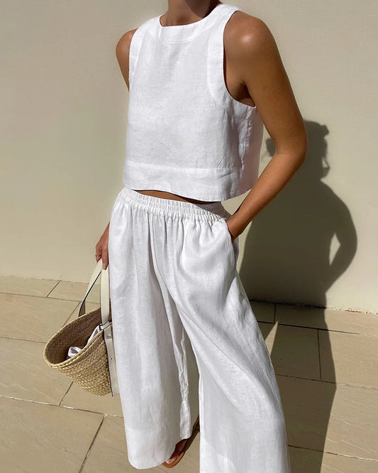 Damen Sommer-Zweiteiler mit ärmellosem Oberteil und passender Hose