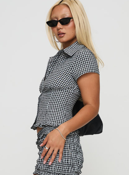 Damen-Bluse mit Vichykaro-Knöpfen