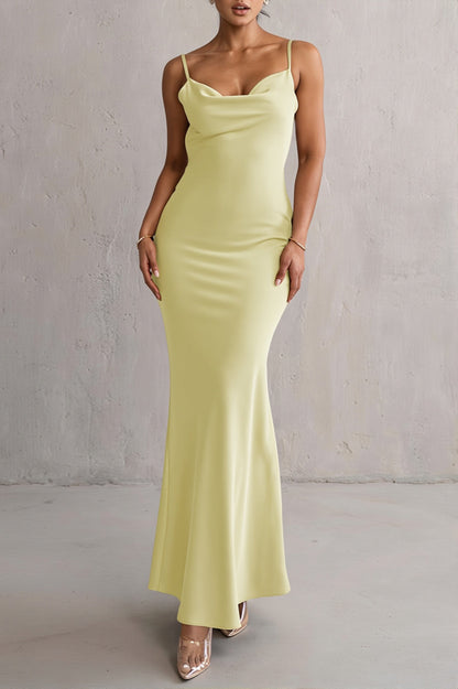 Damen Maxikleid Mit Wasserfallausschnitt Und Offenem Rücken