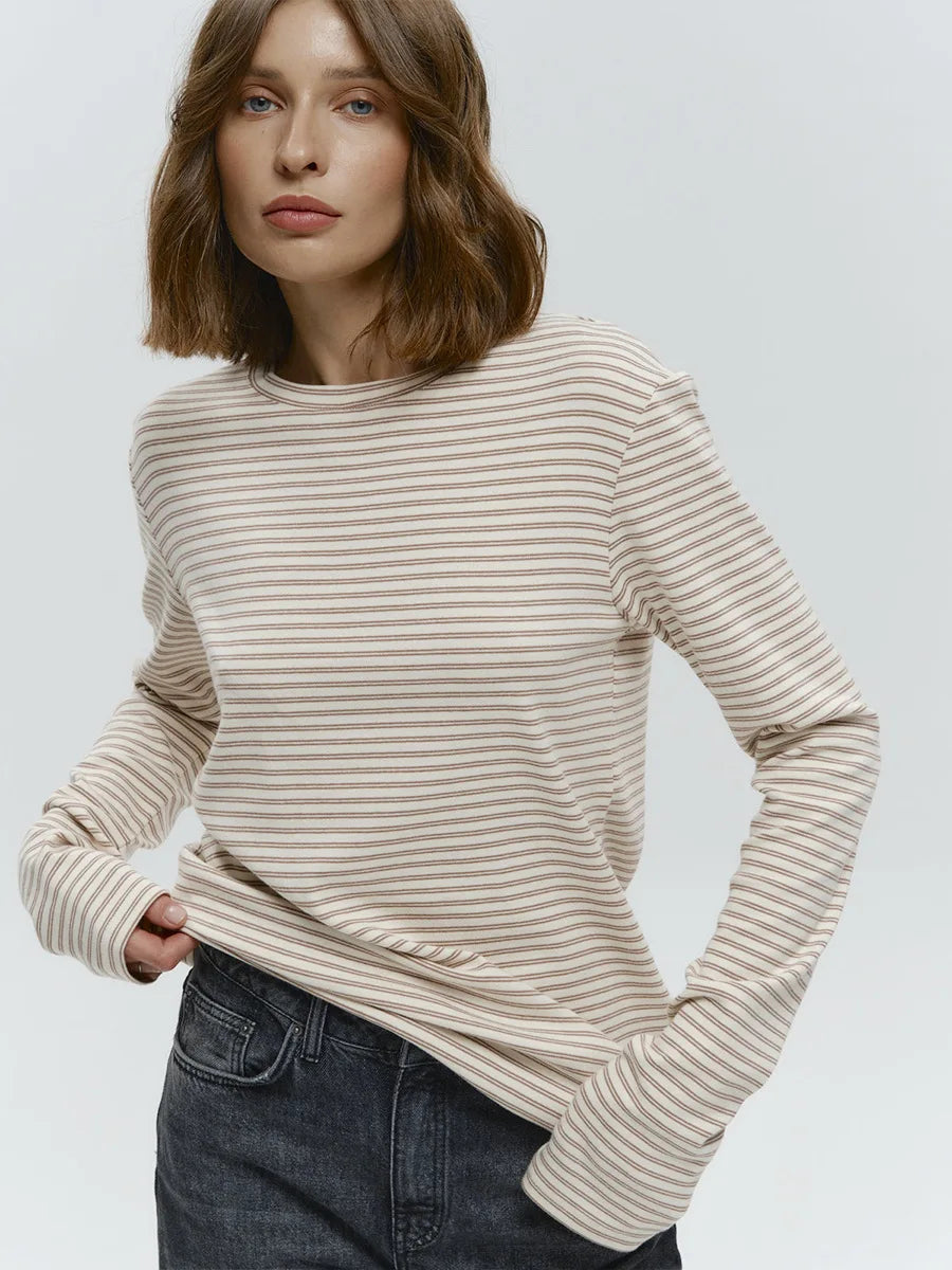 Damen Langarm-T-Shirt aus Baumwolle mit Streifenmuster