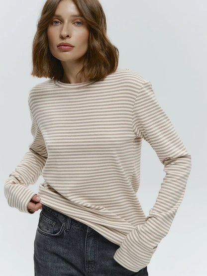 Damen Langarm-T-Shirt aus Baumwolle mit Streifenmuster