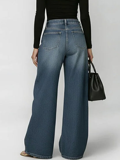 Damen High-Waist Lässige Weitbein Jeans