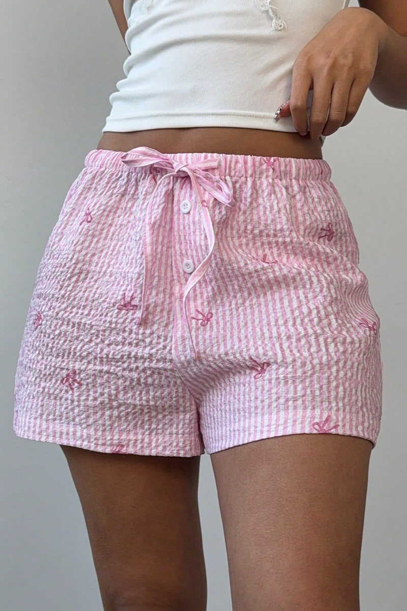 Damen Shorts in Rosa mit Streifen und elastischem Bund, Vorderansicht