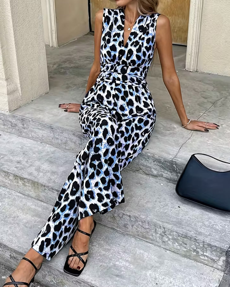 Modischer Damen-Jumpsuit mit durchgehendem Leopardenmuster