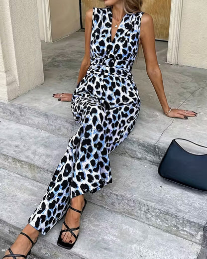 Modischer Damen-Jumpsuit mit durchgehendem Leopardenmuster