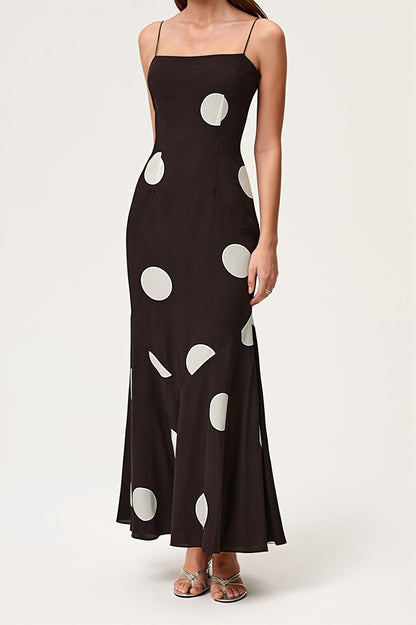 Langes Cami Kleid für Damen mit Punktmuster und fliessender Silhouette