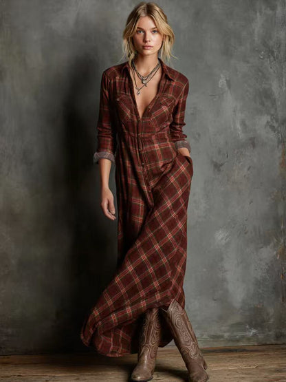 Karierter Maxikleid für Damen