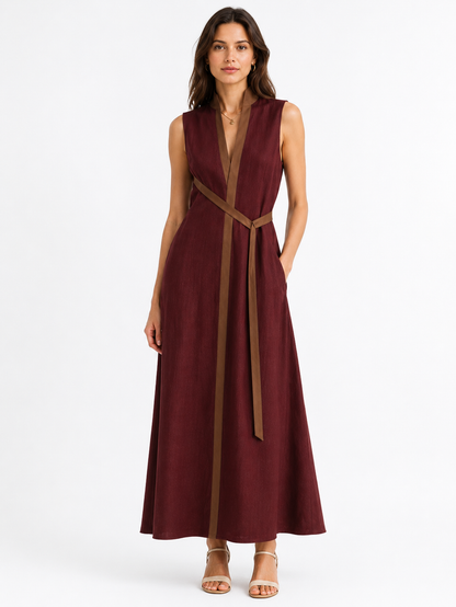 Damen Ärmelloses Lockeres Midi-Kleid mit Stehkragen