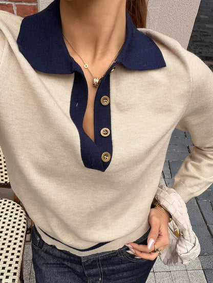 Damen Pullover mit Farbblock, schlanke Passform, Strick, Rollkragen