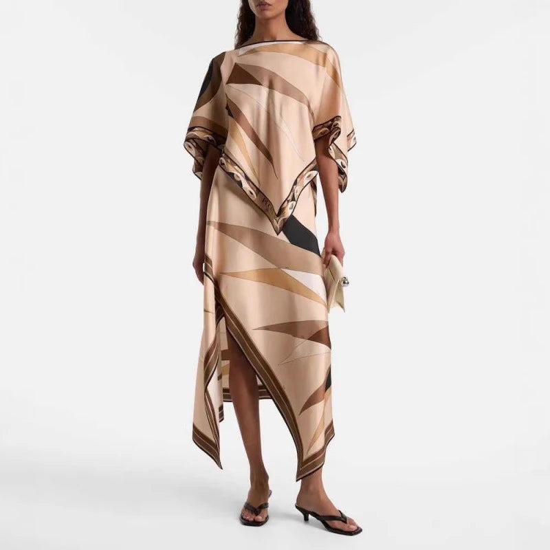 Bedrucktes Batwing-Cape-Oberteil und hoch taillierter Rock Damen Set