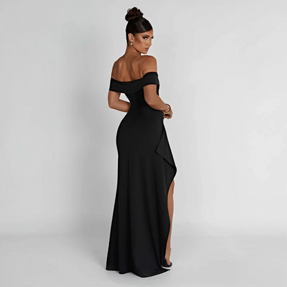 Maxikleid mit schulterfreiem Schnitt und Schlitz