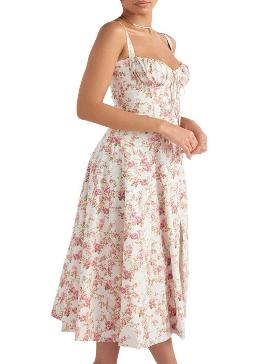 Blumiges Bustier-Midriff-Schnitt-Bodycon-Kleid