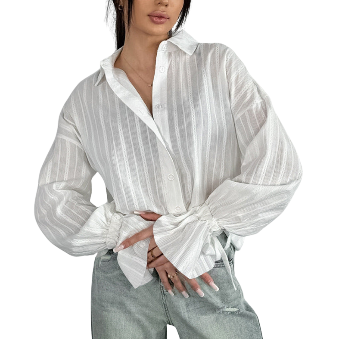 Gestreifte Bluse mit Bindemanschetten für Damen