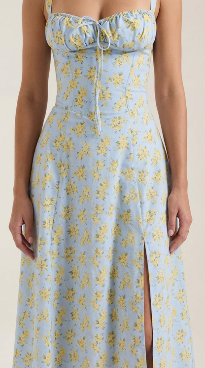 Damen Midikleid mit Blumenmuster Hochzeitsgastkleid