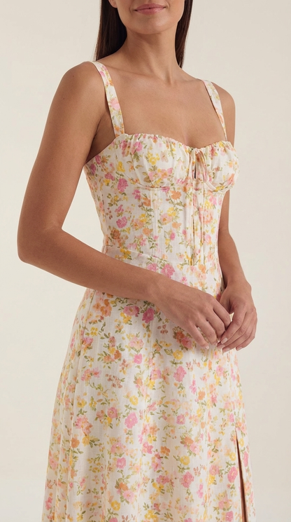 Damen Midikleid mit Blumenmuster Hochzeitsgastkleid