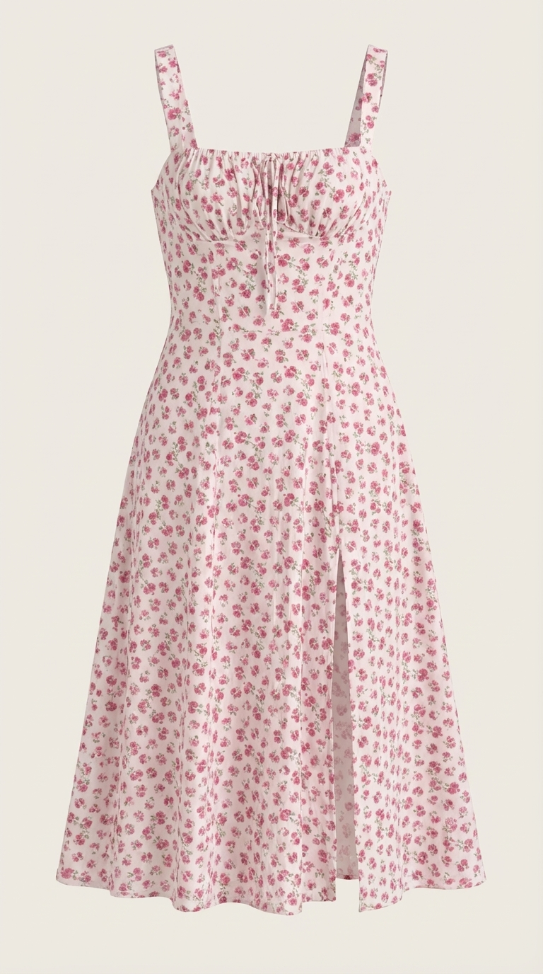 Damen Midikleid mit Blumenmuster Hochzeitsgastkleid