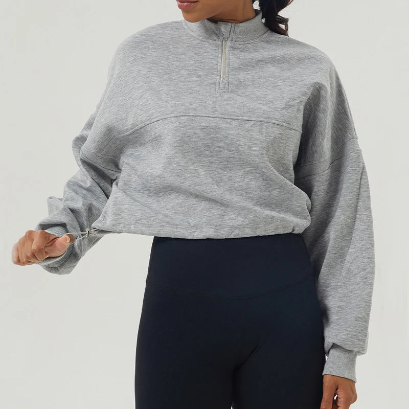 Oversized Damen Sweatshirt aus Baumwollmischung mit halbem Reißverschluss
