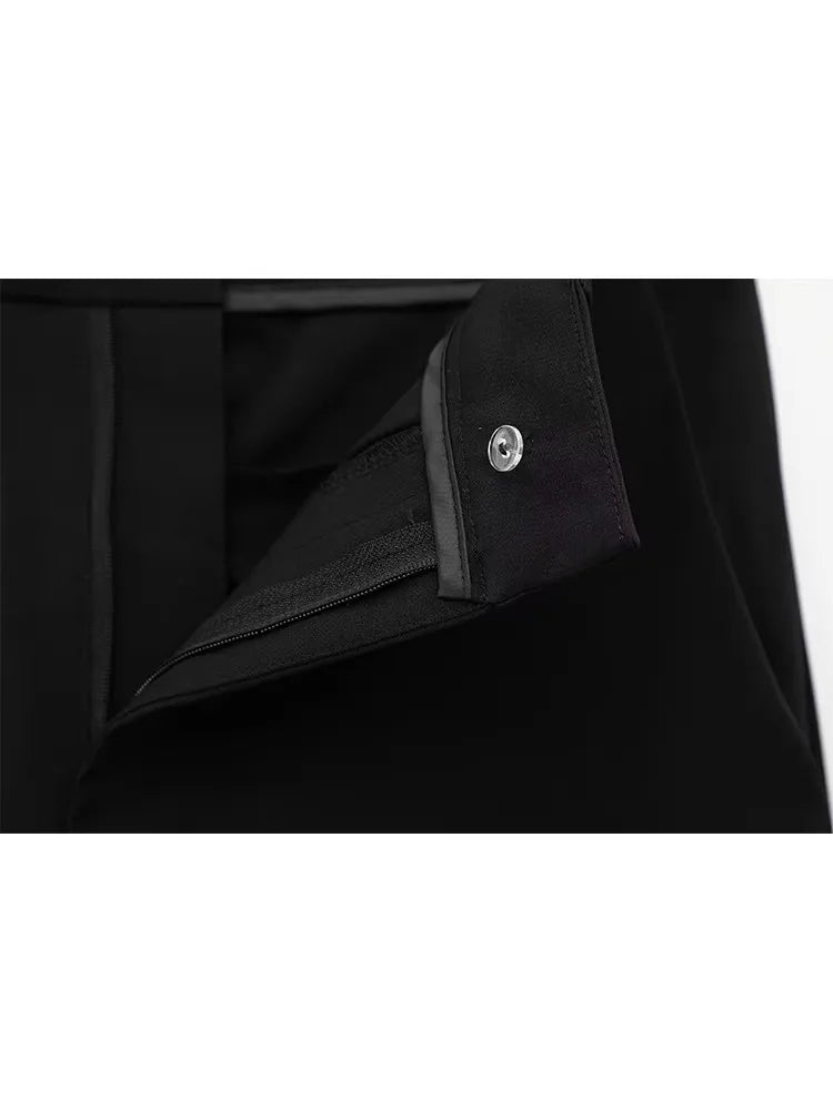 Damen Schlanke Reversjacke mit Reißverschluss und kurzen Ärmeln, Set mit weitem Hosenbein, Schwarz