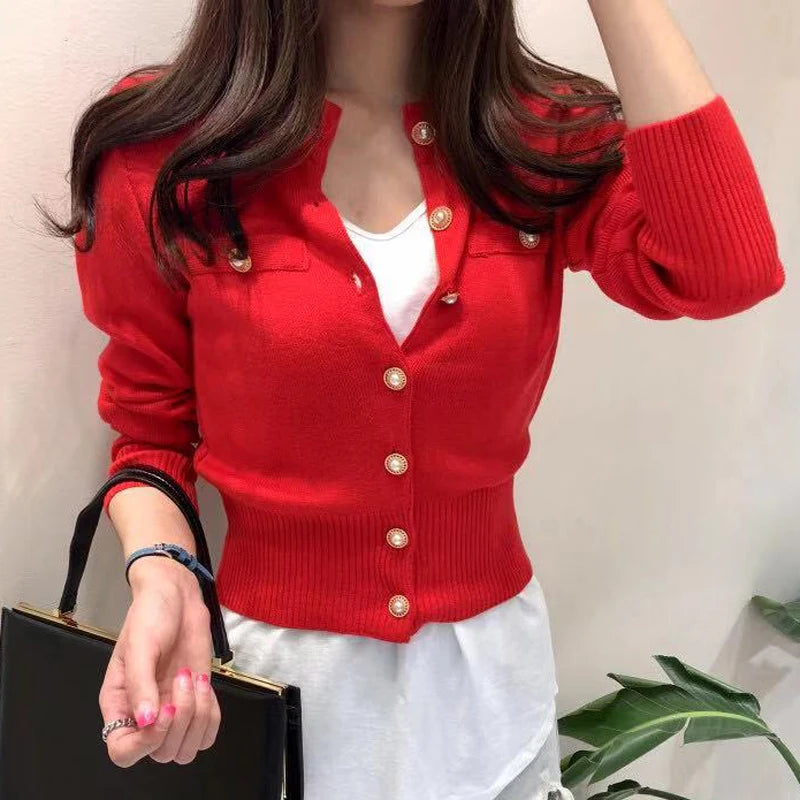Damen Enganliegender Strick-Cardigan mit Knöpfen Slim Fit