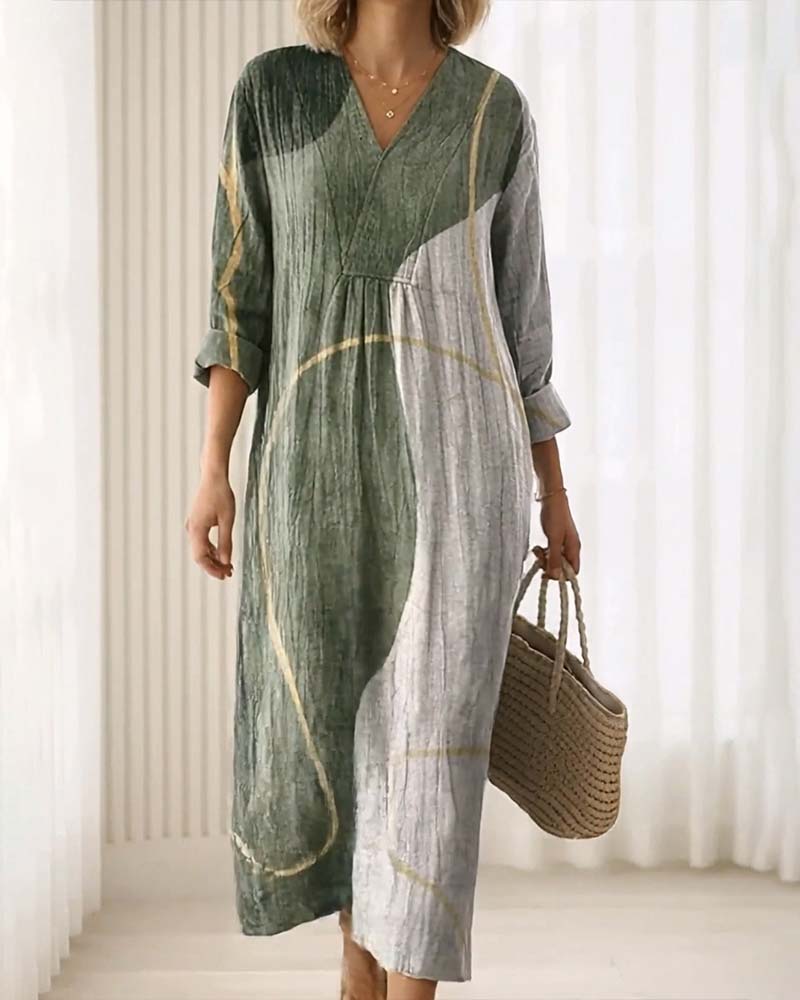 Damen Midikleid mit V-Ausschnitt und Midilänge in Rückansicht