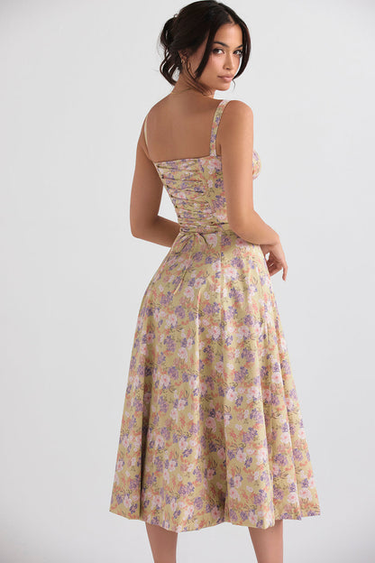 Blumiges Bustier-Midriff-Schnitt-Bodycon-Kleid