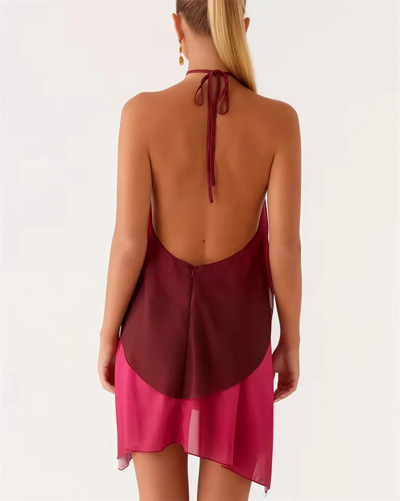 Rosa Farbverlauf Mini Kleid mit Rüschensaum