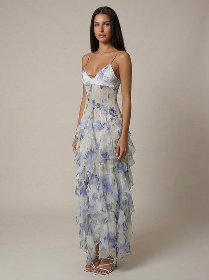 Santorini Maxikleid mit Blumenmuster