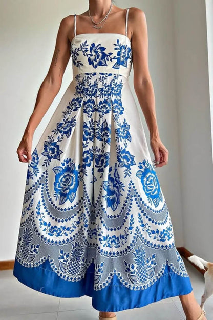 Spaghettiträger Polyester Midi Kleid Blau