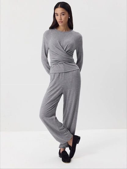 Damen Modal Lockerer Cardigan und Hochtaillierte Hosen Set