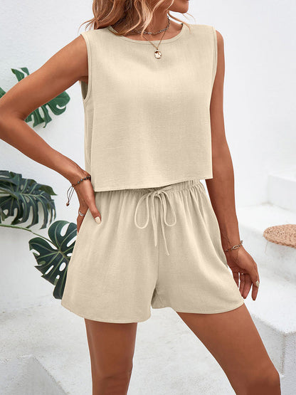 Damen Zweiteiler Aus Leinenmix Mit Shorts Und Tanktop