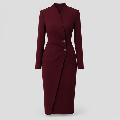 Maßgeschneidertes Wickel-Midikleid für Damen mit langen Ärmeln