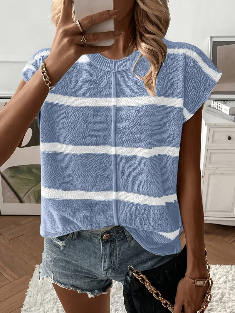 Damen Sommer Stricktop gestreift als casual Outfit getragen