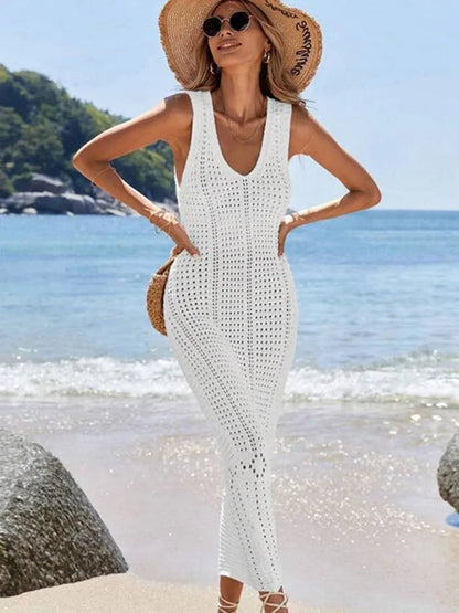 Damen Häkelspitzen V-Ausschnitt Tunika Strandkleid