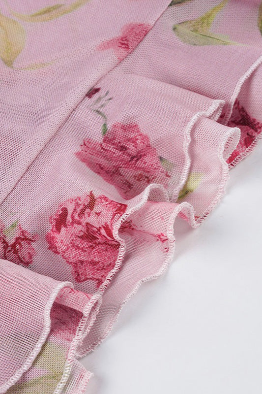 Damen Haltertop mit floralem Print und Mesh in stilvoller Gesamtansicht