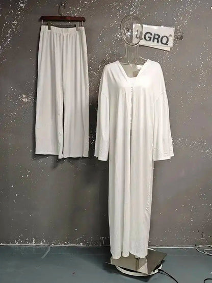 Damen Trägerloses Strick-Top mit Cardigan und weiten Hosen Set