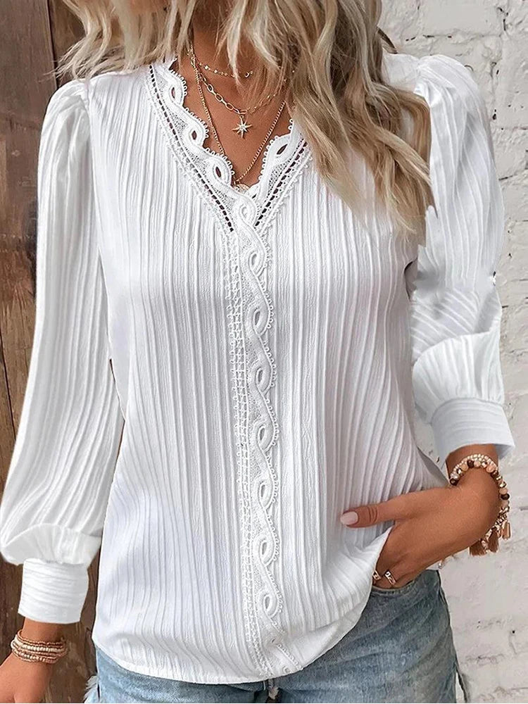 Bluse für Damen mit Chiffon- und Spitzen-Details