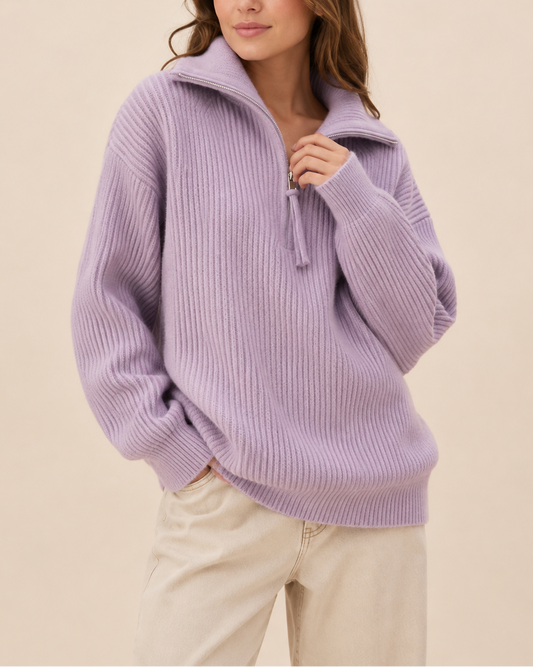 Damen-Polopullover aus weichem Gestrick mit Halbzip